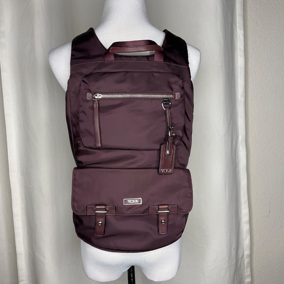 TUMI Voyageur Backpack Burgundy Nylon Leather Trim Travel Work Laptop Bag main image 12